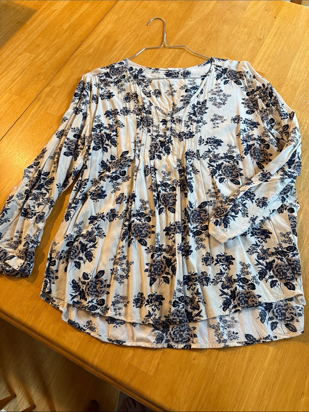 fun 2 fun Cream Blouse with Blue Floral Print
